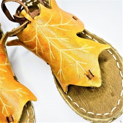 Dikişli Bağcıklı Sarı Sandalet - 2